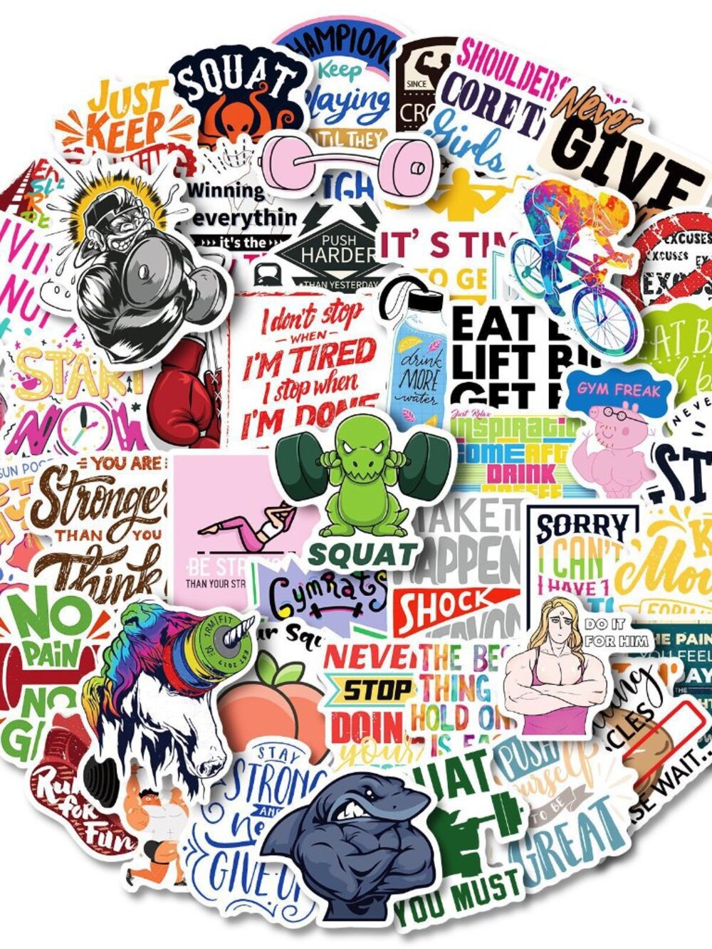 50pcs Gym Motivation Text Stickers Waterproof Vinyl Decals for Bottle Wall Gym